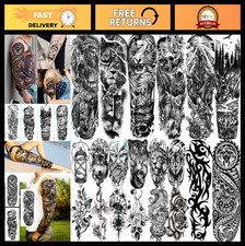 Extra Large Full Arm Temporary Tattoos - Tiger, Snake, Leopard, Lion King - Wate