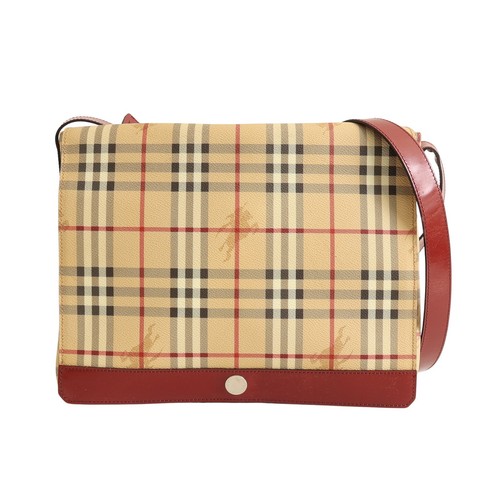BURBERRY Classic Check Shoulder Bag Beige Red Coated Canvas