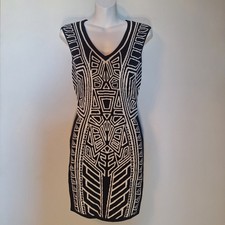 Jealous Tomato Black White Geometric Tribal Bodycon Dress V-Neck Size Medium