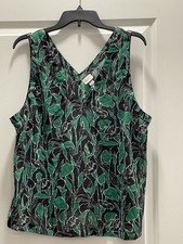 a new day Black Green Floral V-Neck Tank Top-Size XXL