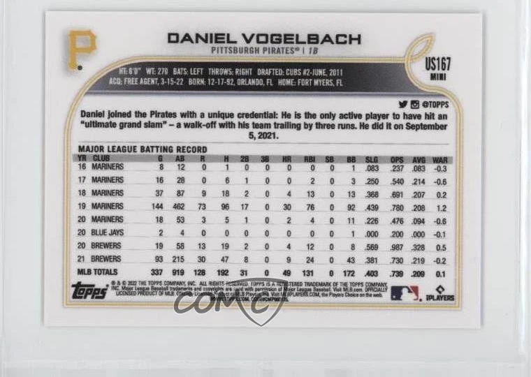 2022 Topps Mini Daniel Vogelbach #US167 - Image 2 of 2