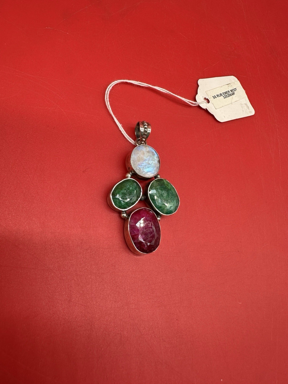 Ruby Emerald and Moonstone Sterling Silver 925 Pe… - image 1