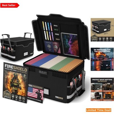 Water-Resistant Fireproof Document Box with Lock for Home & Travel - 16.1''x12.9''