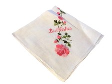 Vintage Best Wishes Hankie Embroidered Pink Roses 11  