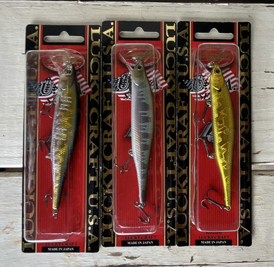 Lot of 3: Lucky Craft Lightning Pointer 110SP (Keta Bass Misty Shad Aurora Gold)