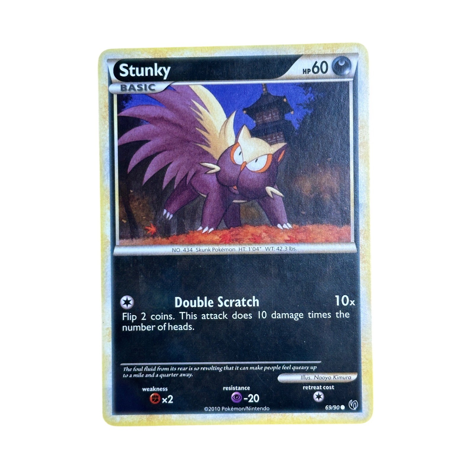 Pokemon Stunky Basic Card 69/90 2010 Near Mint HP 60 Double Scratch