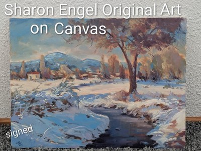 Sharon Engel Original Oil Painting on Canvas Artwork Signed Demo Winter Scene