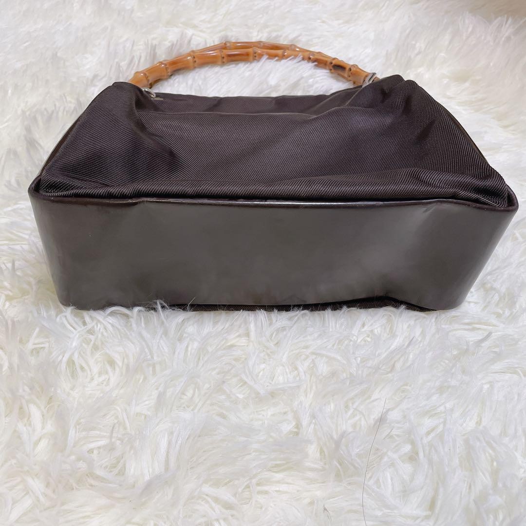 Gucci Bamboo Brown Nylon Enamel Handbag 10W x 8W x 3.5H Used