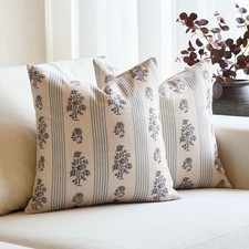 Floral Throw Pillow Covers 24x24 Set of 2 Block Print Pillow Covers Neutral
