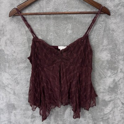 Full Tilt Womens Asymmetrical Hem Lace Cami Sz M Wine Dark Fairy Whimsigoth Vamp