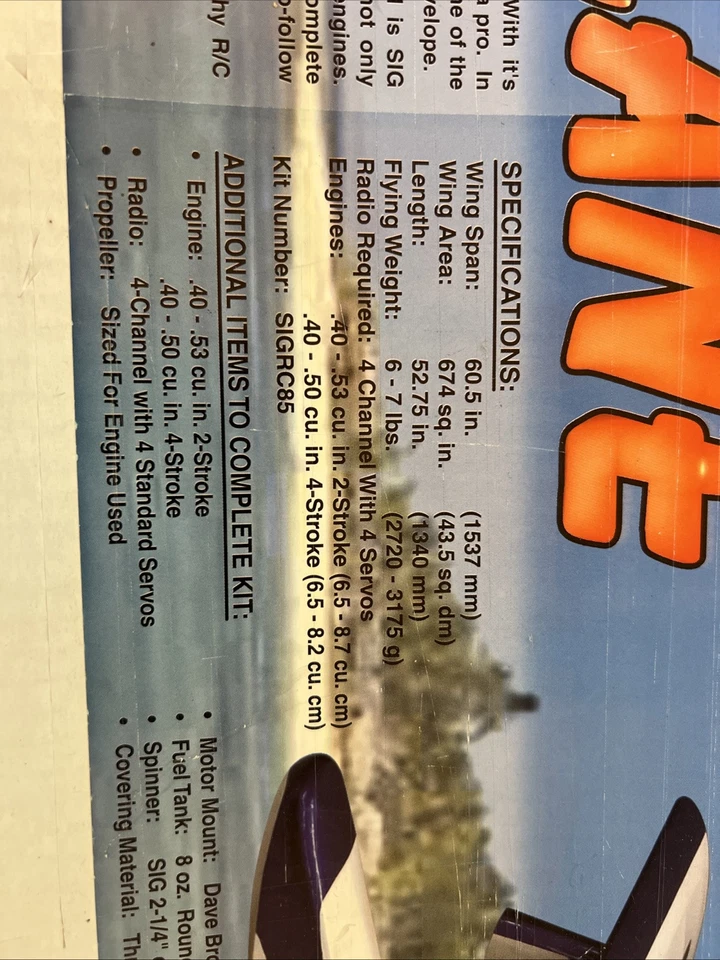 Sig SEALANE DE COLECCIÓN. Balsa RC Avión Kit Envergadura 60.5" SIG Kit # RC-85 Flotadores Nuevo en Caja Foto 2 de 3