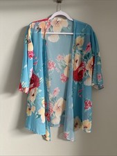 Cardigan Kimono Blue Floral Women's M-L Open Front 3/4 Sleeves Duster 3649