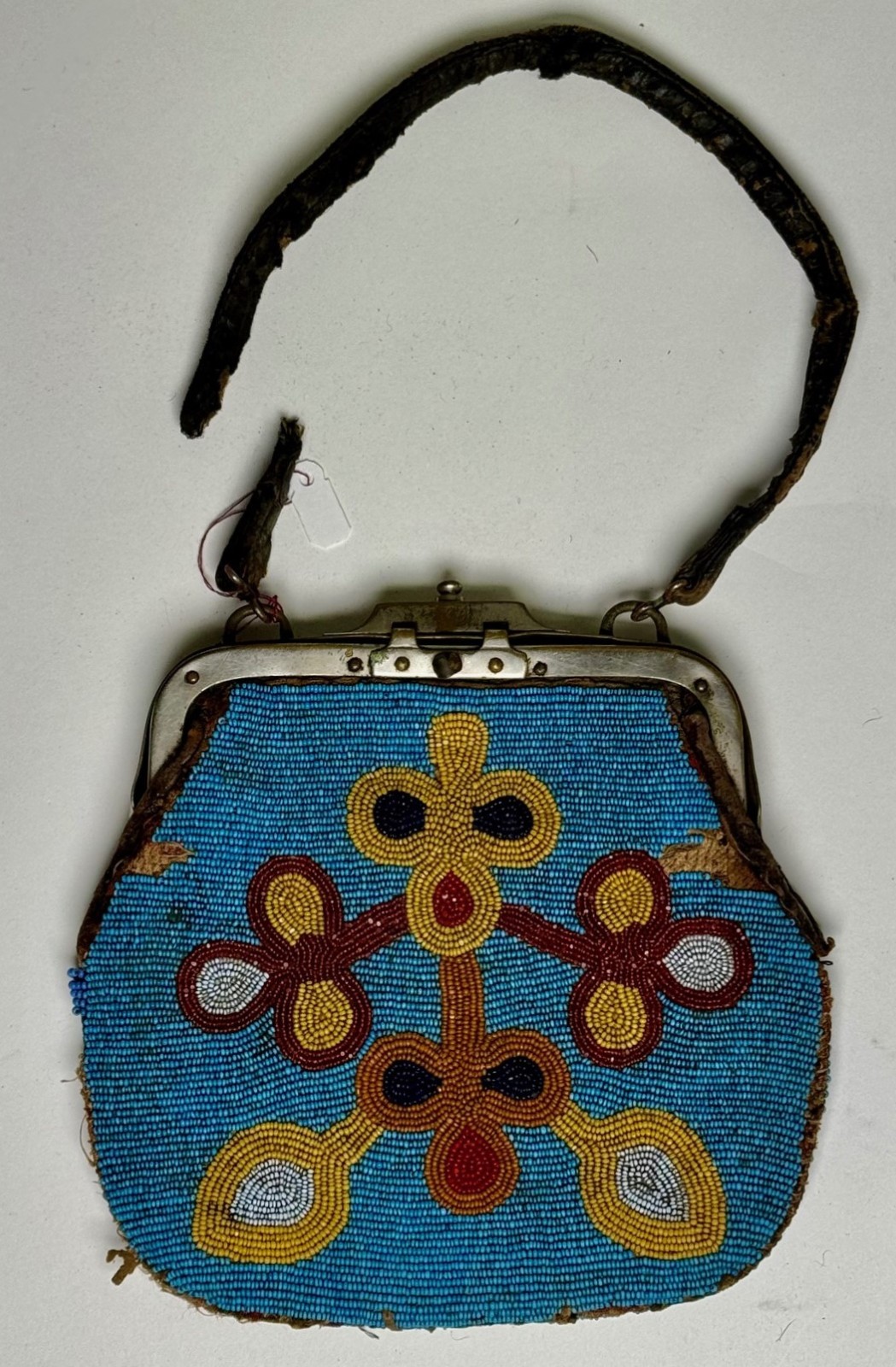 Antique Fully Beaded Plateau Purse   ca 1890   6 x 6.25  Victorian style