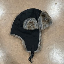 Black Faux Fur Lined Trapper Hat