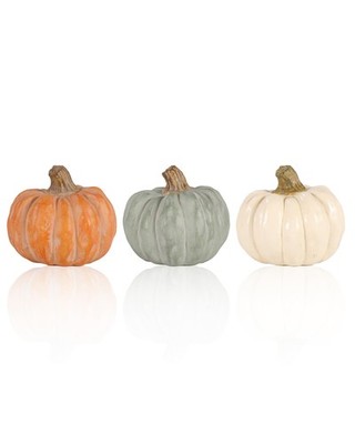 Set of 3 Decorative Pumpkins   Resin Fall Harvest Décor in White, Sage Green ...