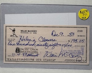 Willie McCovey Signed Check Blue Ink JSA CI09097