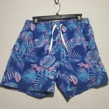 Chubbies Shorts Mens Large Blue Swim Trunks Lined Dinosaur TRex Palm Leaf Dad