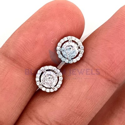 1.22 Ct Round Lab Grown/CVD Diamond Engagement Earring 14K White Gold Plated