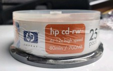 NEW HP invent CD-RW 12X Blanks Media Discs 80 Min 700 MB Orange Silver 25 Pack