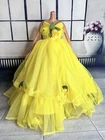 Vintage Barbie Clone Fashion Doll Lemon Yellow Rose Gown Chiffon Dress