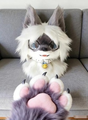 Fursuit Long haired Dog Fox Mascot Party Halloween Fur Cosplay(head+claws)