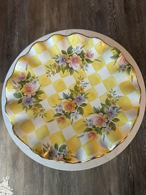 MacKenzie Childs Honeymoon Lemon Curd Yellow Ruffled Cake Stand Server Vintage