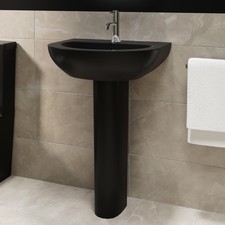 550mm Matt Black Full Pedestal Basin with 1 Tap Hole - Newpor BUN/NEWMBBAS/93546