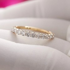 0.50Ct Round Cut Natural Diamond Eternity Wedding Band 14K Real Yellow Gold 6 7