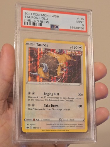 2021 POKEMON TAUROS HOLO 115/198 SWORD & SHIELD CHILLING REIGN CARD PSA 9 MINT