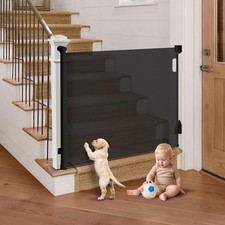 Retractable Baby Gate for Stairs, 55" Wide Mesh Pet Gate, Automatic Tension, ...