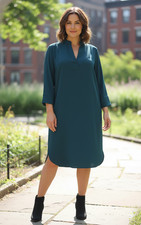 Worthington XS Teal Woven Shirtdress 3/4 Sleeve Business Casual Tunic Dress
