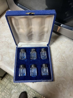 Vintage Emile Purforcat Salt Cellars Art Deco Crystal Cut Glass Sterling