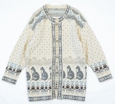 Vintage Northern Clasp Fair Isle Cat Pattern Knit Wool Cardigan Women's L