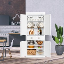 72" Kitchen Pantry Storage Tall Cabinet 4 Doors 3 Adjustable Shelves Organizer