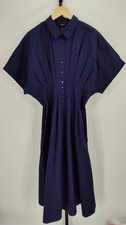 Quince Women Stretch Twill Pleated Midi Shirt Dress Deep Navy L