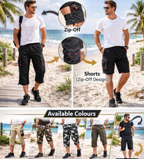 2 in 1 Mens 3/4 SHORTS Long Length Shorts Elasticated Cargo Combat Three Quarter