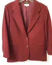 LL Bean Women’s Blazer Wool Cashmere Jacket 10P Burgundy USA Academia Button
