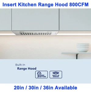 20/30/36 pouce Range Hotte Insert/Construire 800CFM Évent de cuisine 3-Speed LEDs Sliver