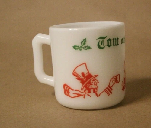 Tom and Jerry Hazel-Atlas Christmas Holiday Vintage Small White Milk Glass Cup
