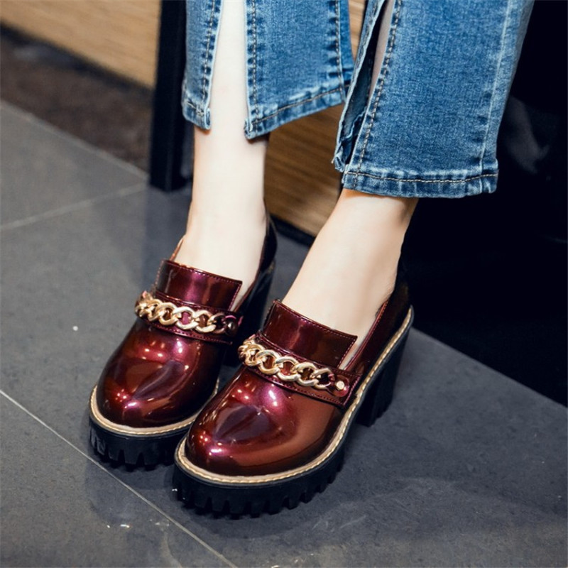 Women's Fashion Round Toe Patent Leather Casual Shoes Platform High Heels Size 8 Women's Fashion Round Toe Patent Leather Casual Shoes Platform High Heels Size 8