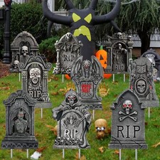 9 Styles Halloween Tombstone Yard Stakes Signs Graveyard Tombstones Yard Sign...