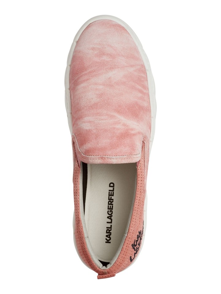 KARL LAGERFELD Mens Pink TieDye Round Toe Slip On Leather Sneakers
