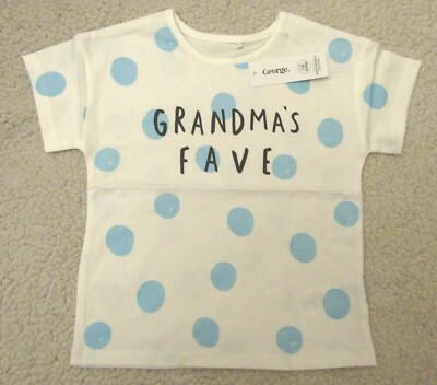 Omas Favorit weiß mit blauen Punkten T-Shirt Alter 5-6 Jahre brandneu mit Etikett
