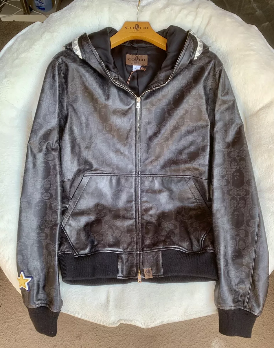 Mujer joven Ubicación marca COACH X BAPE Limited Signature Leather Shark Hoodie Jacket Sz Large | eBay