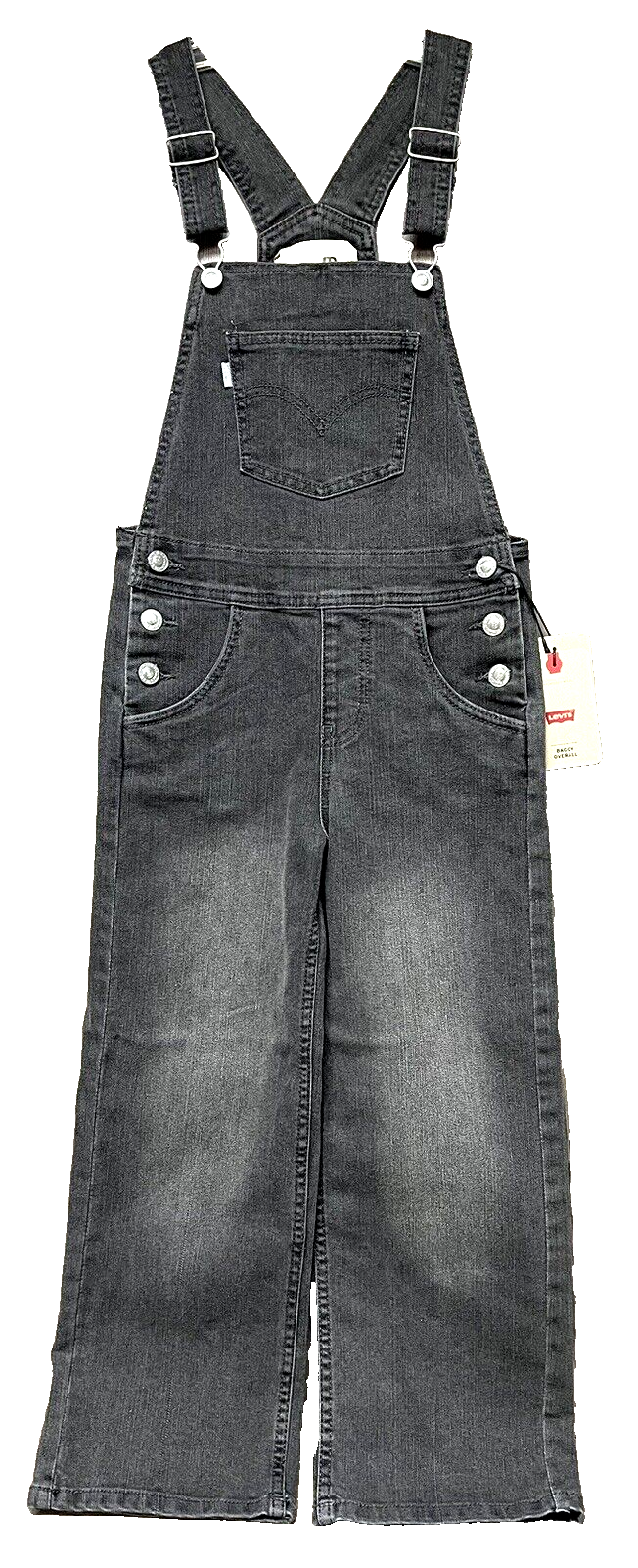 Levis Baggy Overall Jeans Kids Sz 7 Reg Denim Black Silver Tab Pockets New