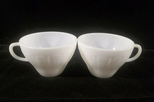 Vintage Crown Corning Set of 2 White Milk Glass Tea Cups