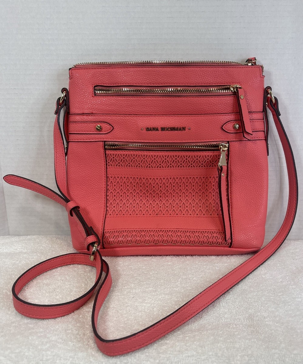 Dana Buchman Women's Pink Pebbled Faux Leather Zip Cross Body Shoulder Bag