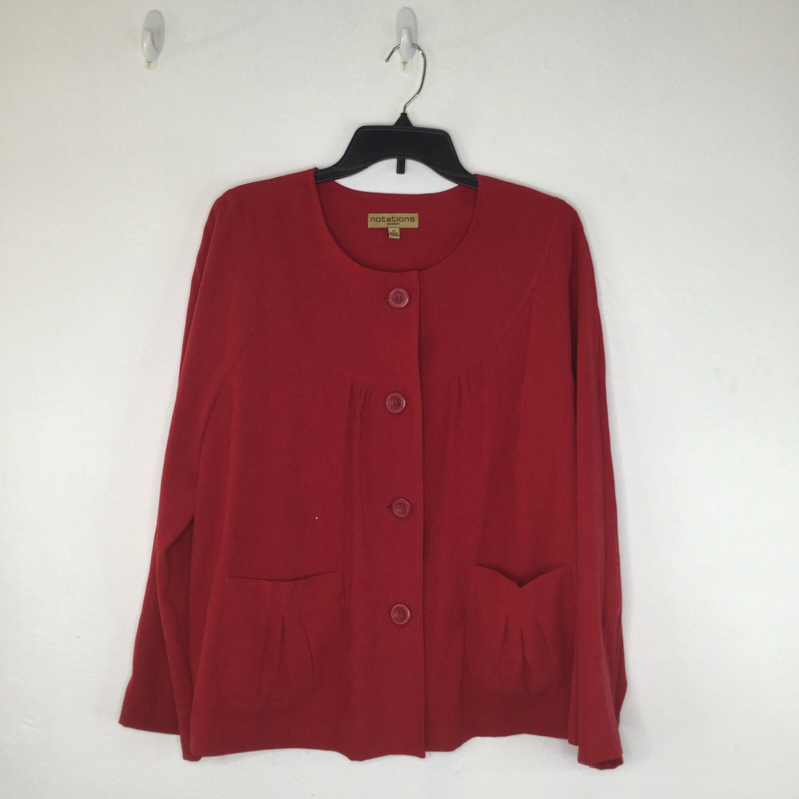 Notations Jacket Women 1X Red Solid Button-Down P… - image 1