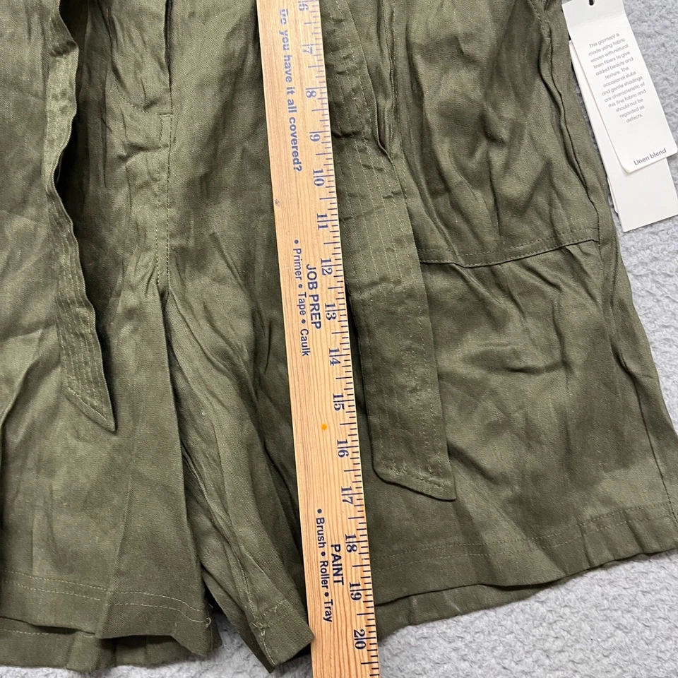 Pantalones Cortos Calvin Klein Mujer XL Verde Lino Bolsa de Papel Cintura Alta Playa Costera Foto 4 de 4