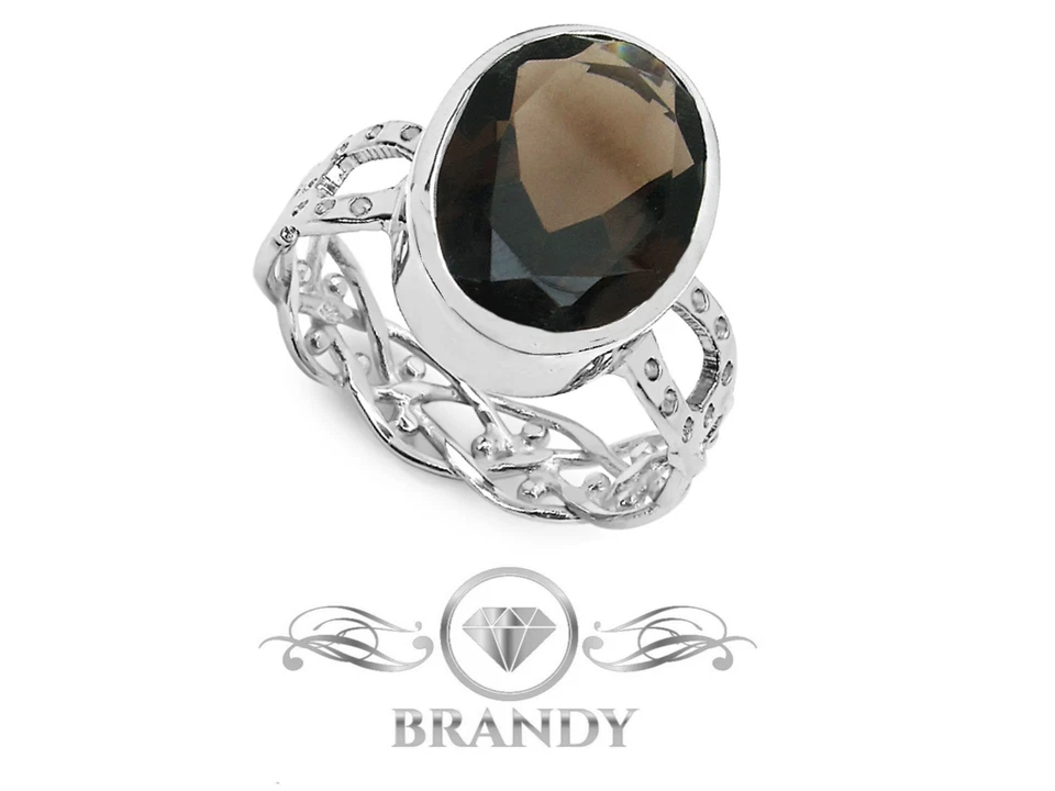 Brandy® Smoky Topaz Silver Chocolate Brown Beautiful Bezel Oval Ring 7.85 Ct - Image 3 of 3